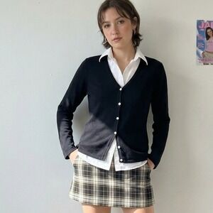 Vintage Diva Cashmere Silk Cardigan Sweater Womens Medium Black Knit Preppy Y2K